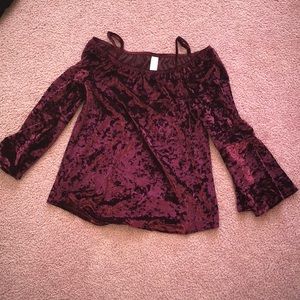 velvet off the sleeve shoulder long sleeve shirt